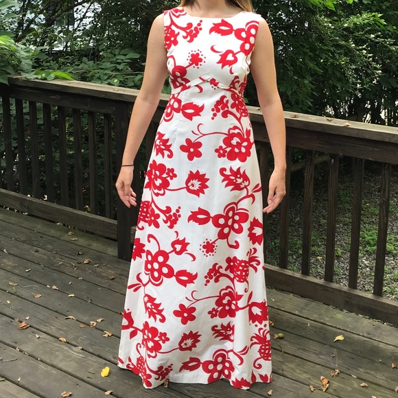 Vintage Sears 60s Cotton Maxi Dress Hawaiian fashions - Picture 1 of 8